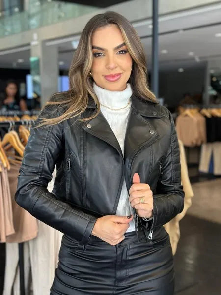 JAQUETA STYLE COURO FAKE PRETO